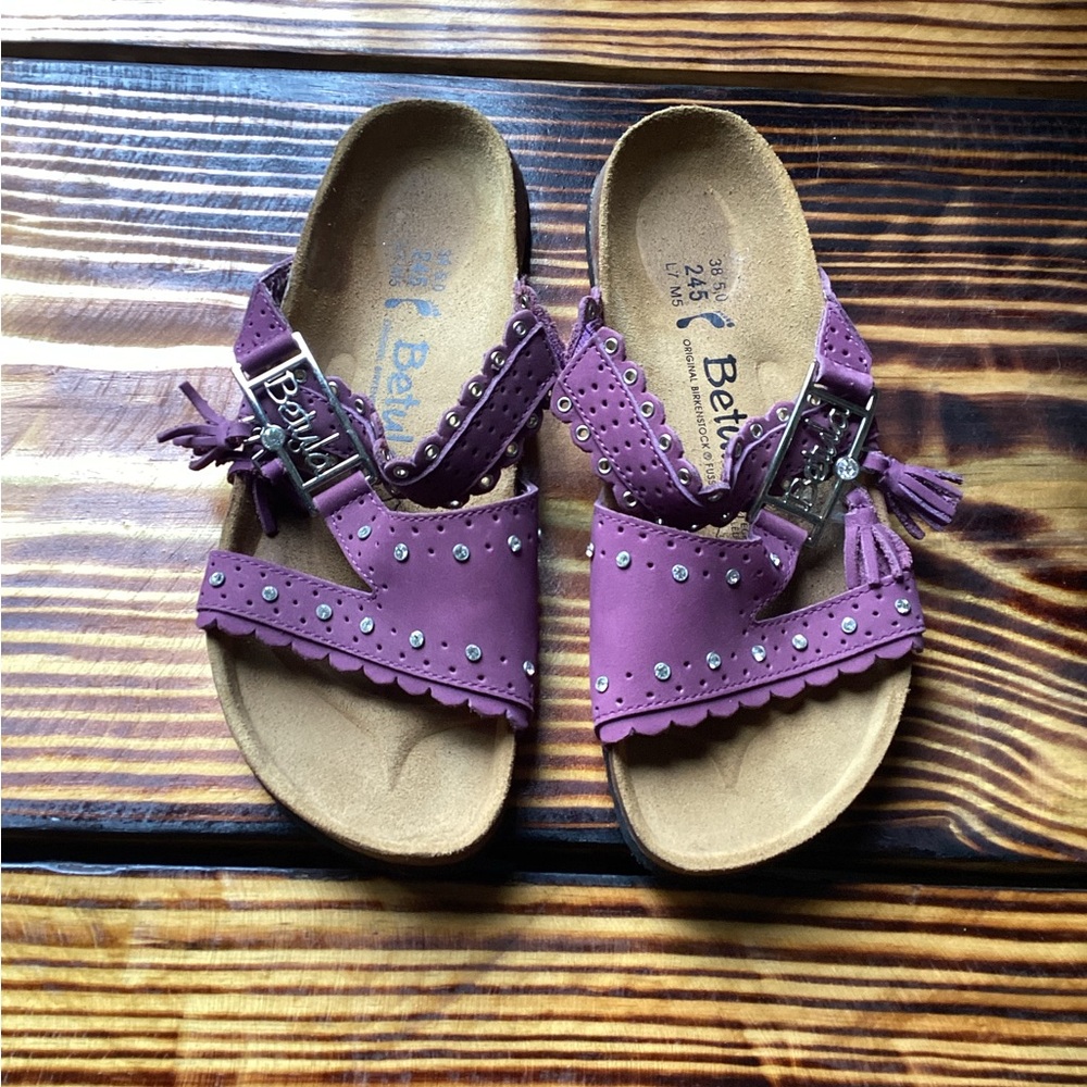 Birkenstock Betula Purple Sandals with Studs and Tassels Size 7